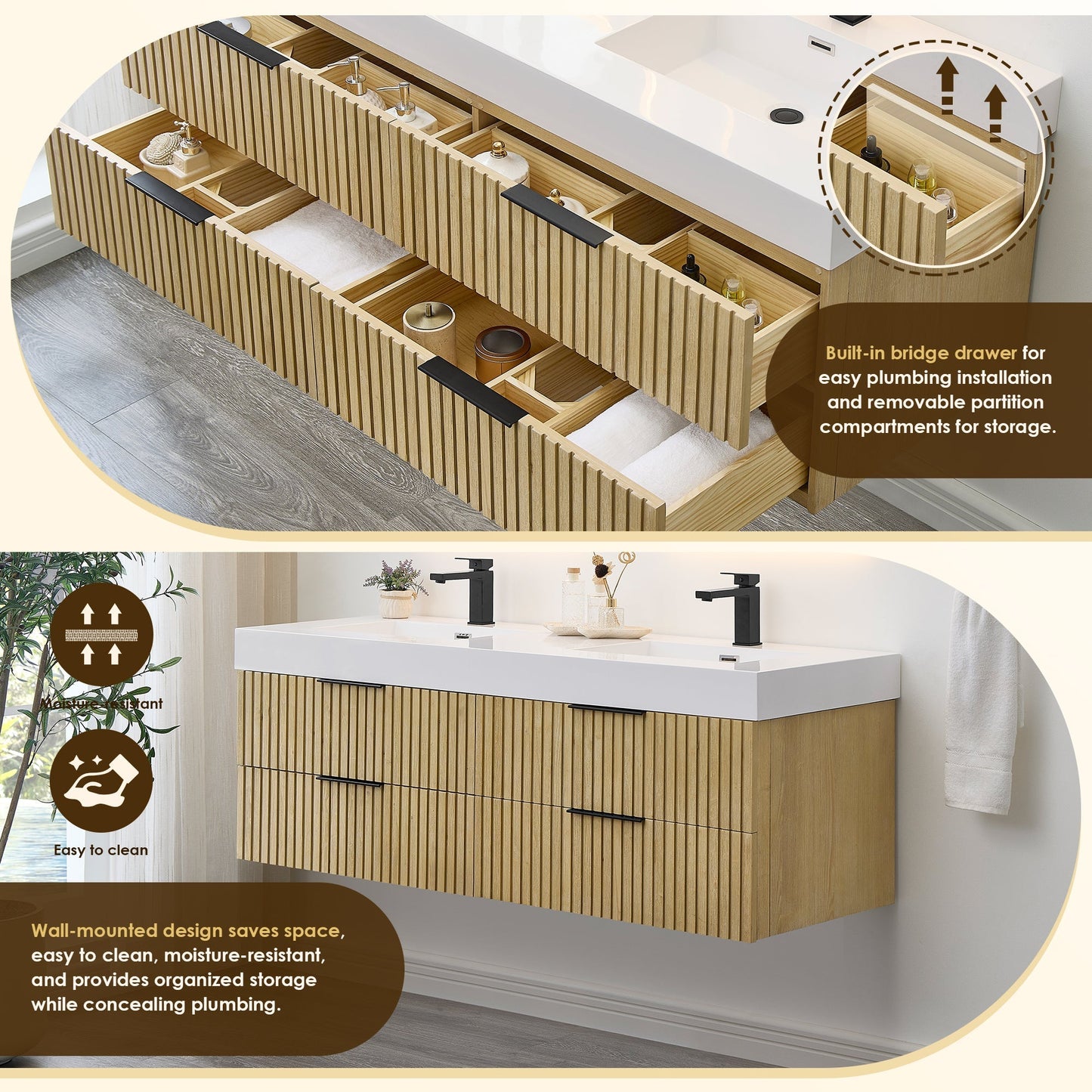 Altair Designs 60" double vanity with top  - 563060-NB-WH-NM
