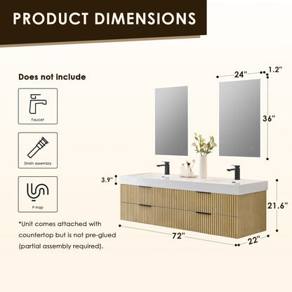 Altair Designs 72" double vanity with top - 563072-NB-WH-NM