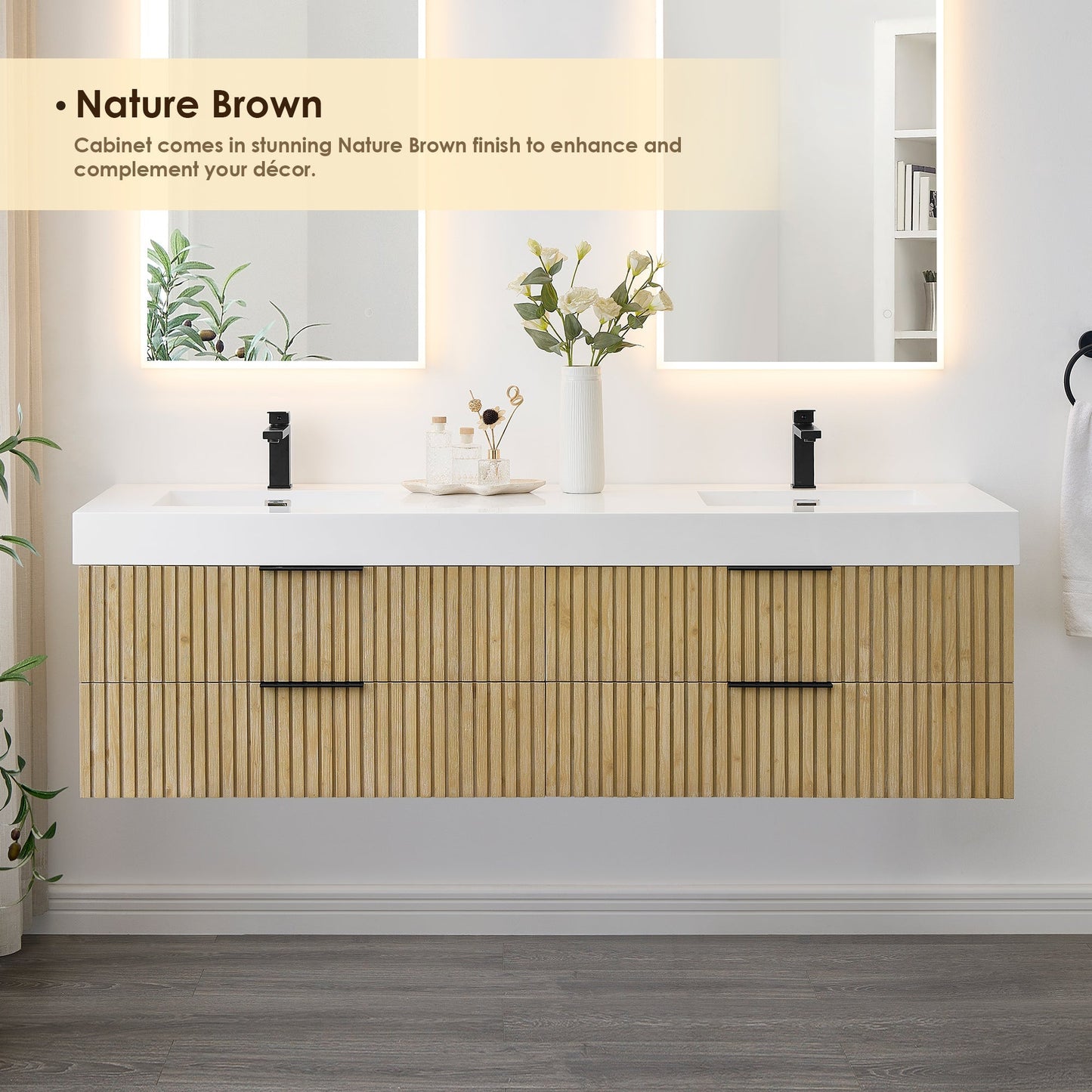 Altair Designs 72" double vanity with top - 563072-NB-WH-NM