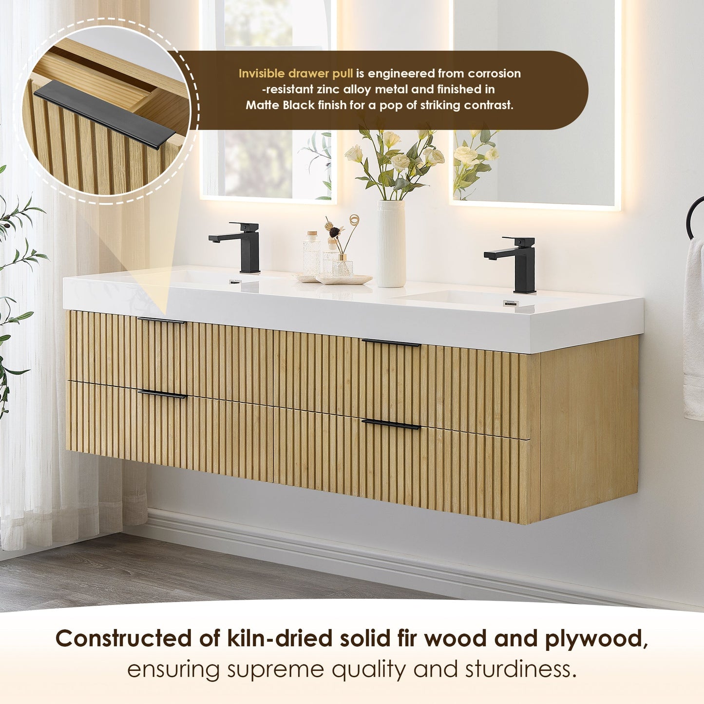 Altair Designs 72" double vanity with top - 563072-NB-WH-NM
