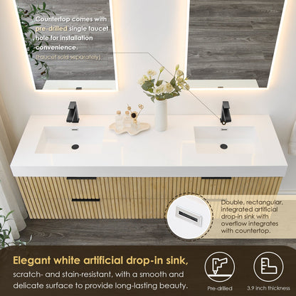 Altair Designs 72" double vanity with top - 563072-NB-WH-NM