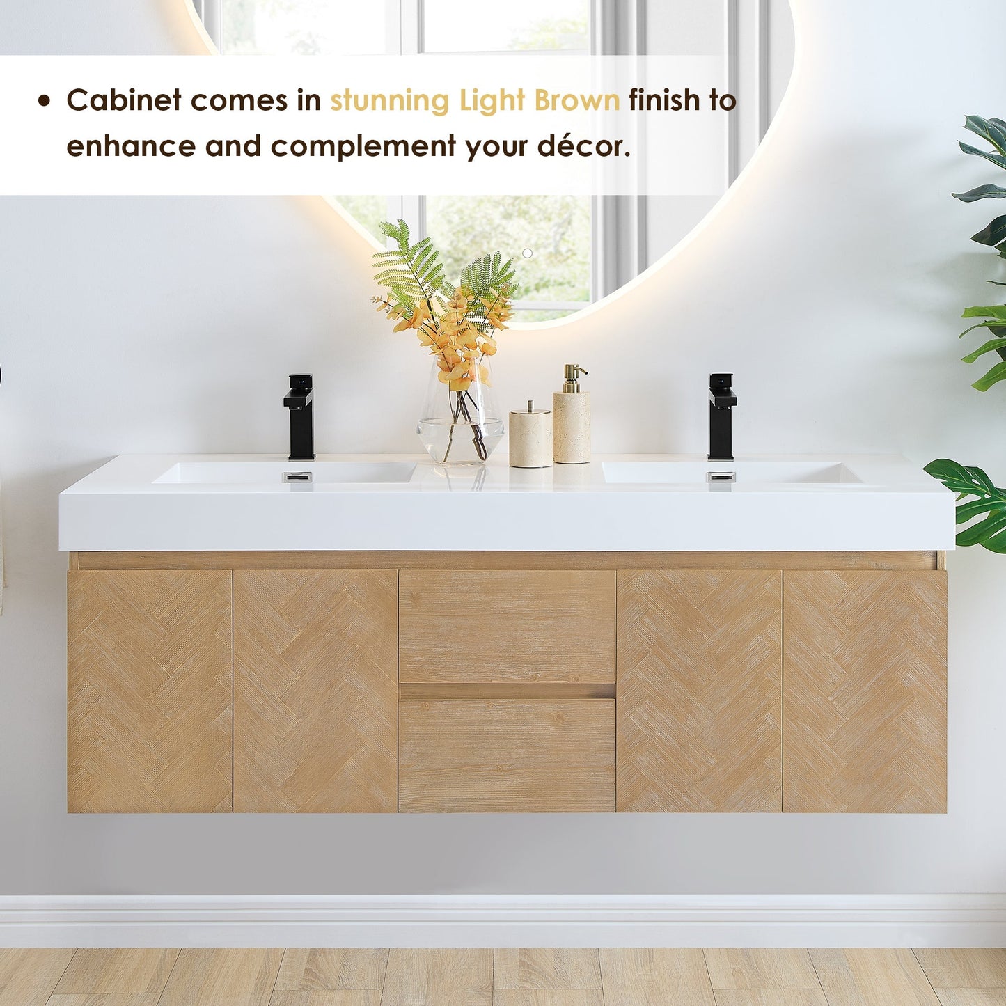 Altair Designs Siena 60" double vanity with top - 564060-LB-WH-NM