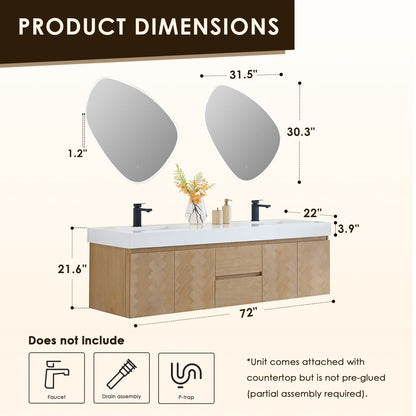 Altair Designs 72" double vanity with top - 564072-LB-WH-NM
