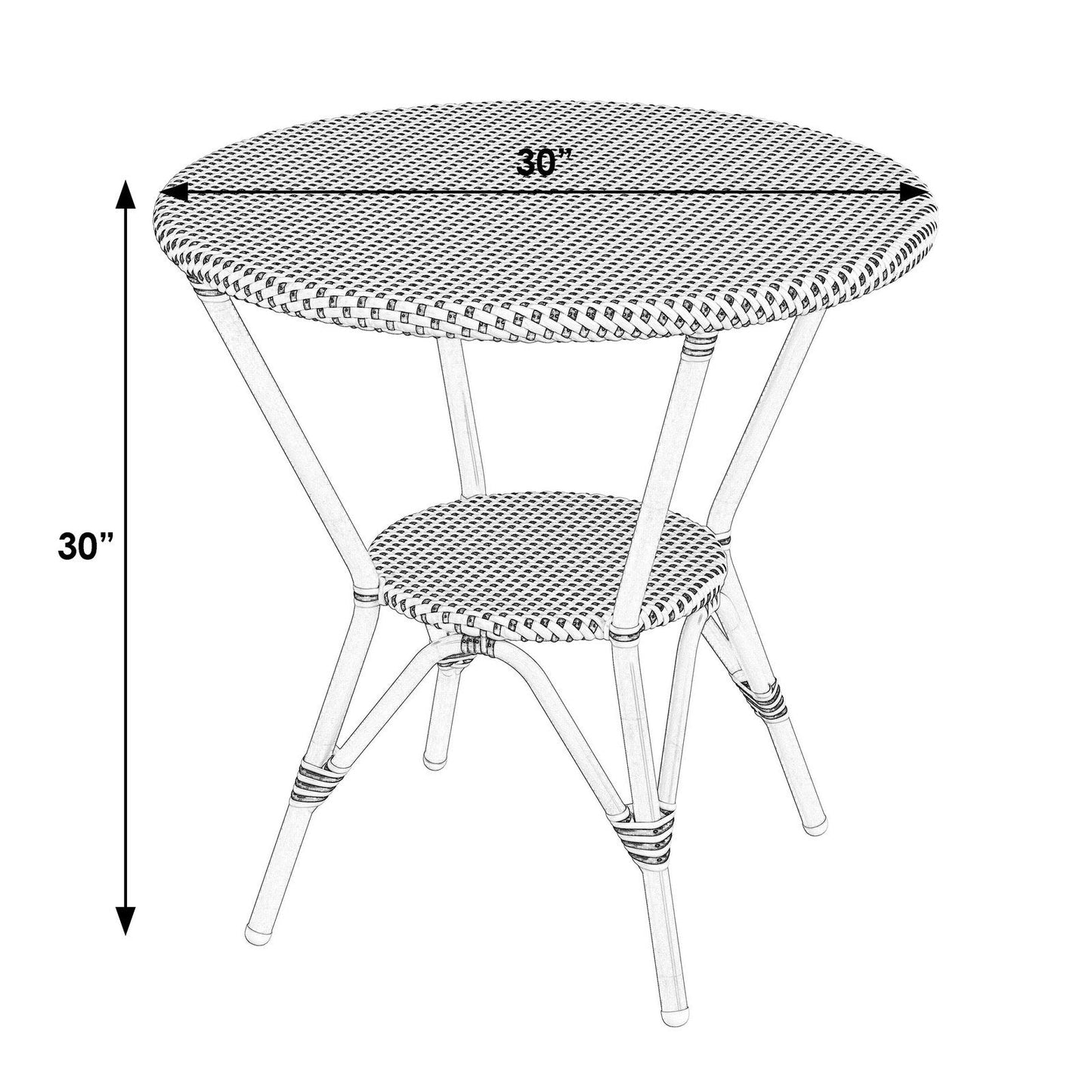 Butler Specialty Company Tobias Outdoor Rattan Round Bistro Table, Black and White  - 5646434