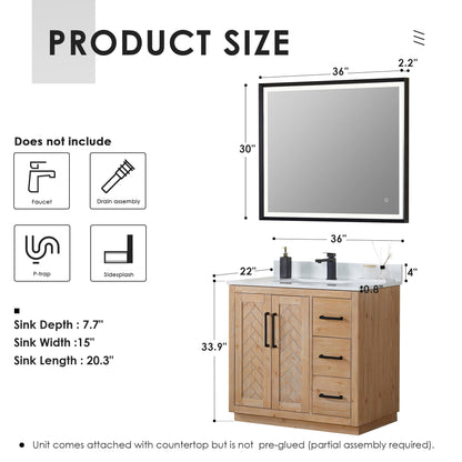 Altair Designs Anais 36" single vanity with top - 565036-LB-GW-NM