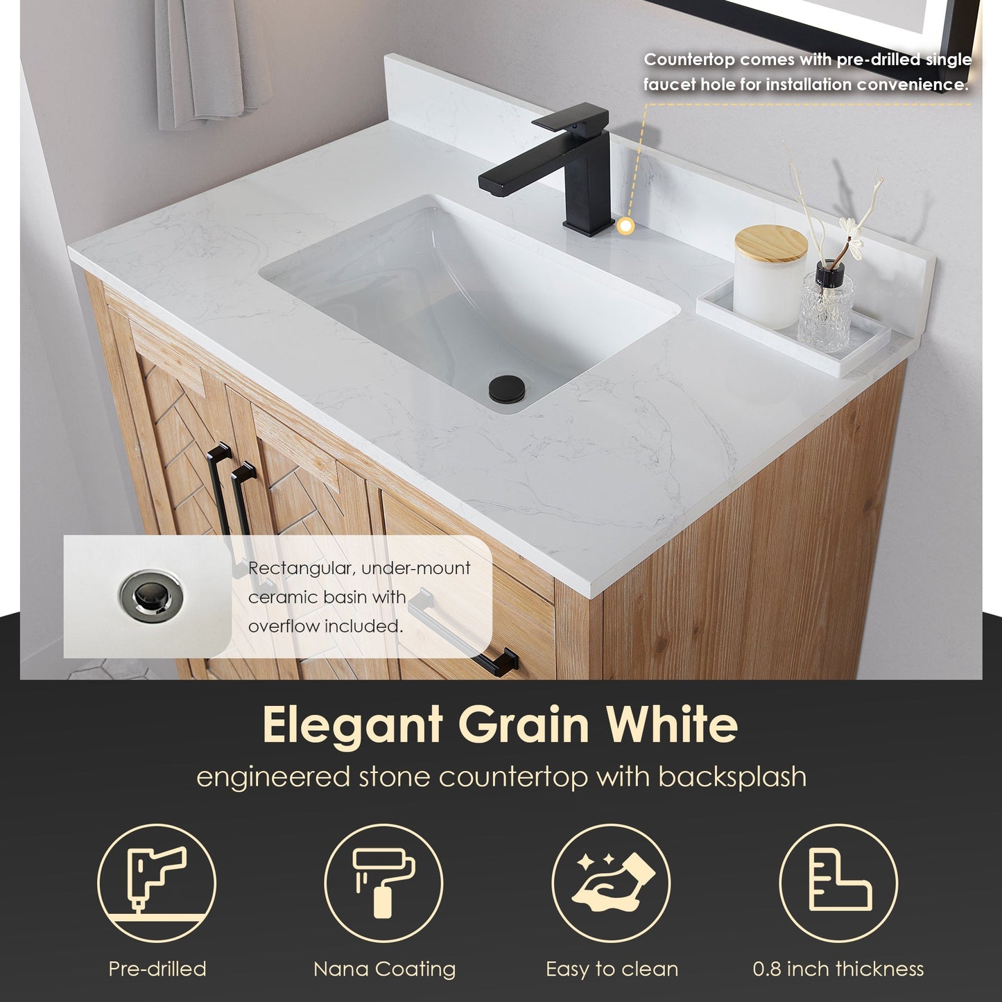 Altair Designs Anais 36" single vanity with top - 565036-LB-GW-NM