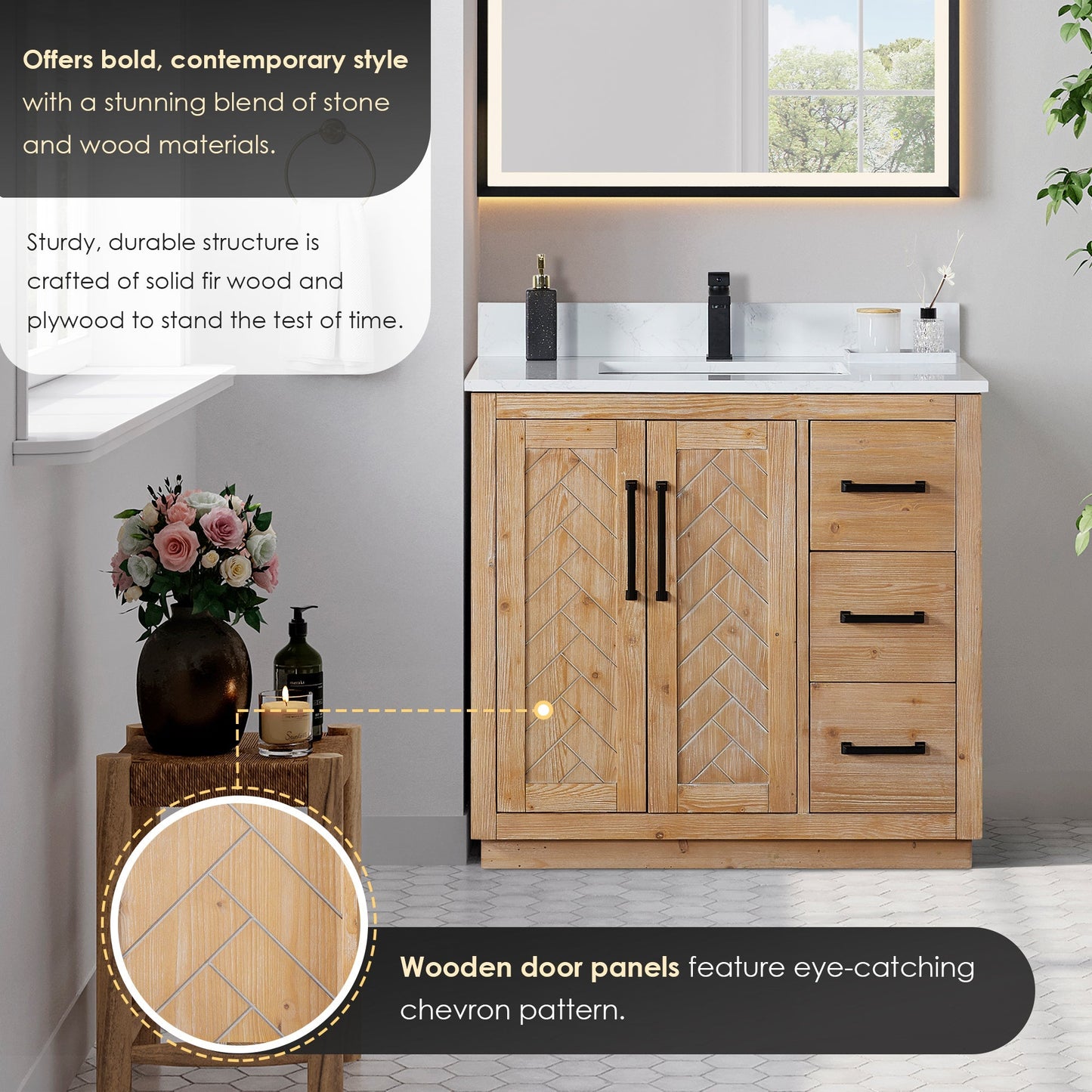 Altair Designs Anais 36" single vanity with top - 565036-LB-GW-NM
