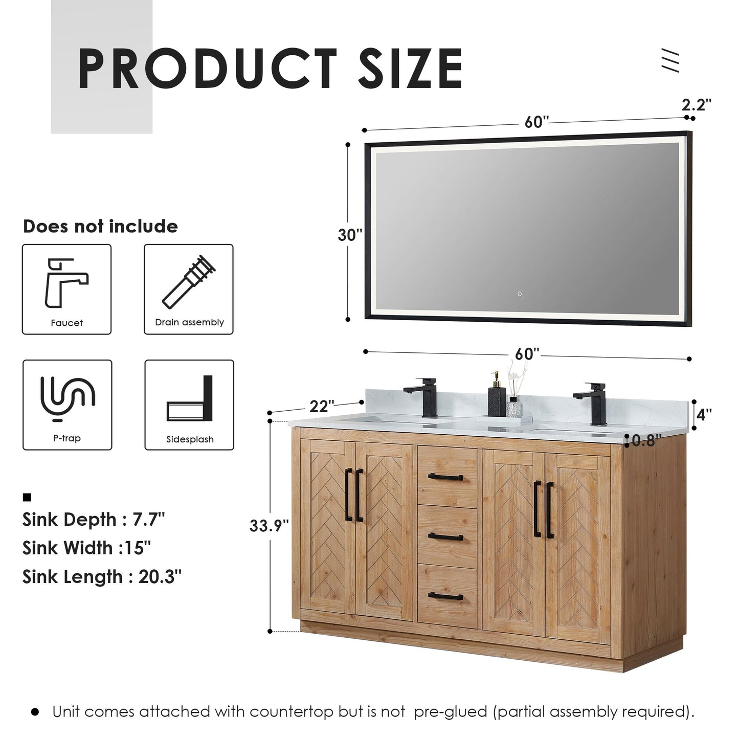 Altair Designs Anais 60" double vanity with top - 565060-LB-GW-NM