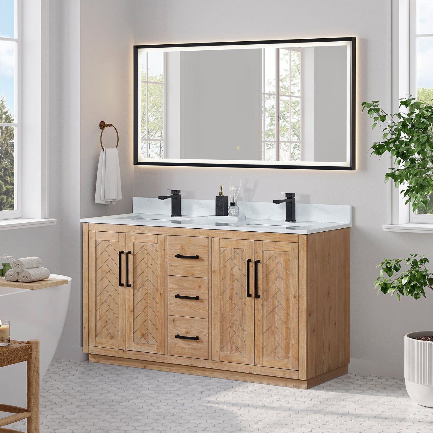 Altair Designs Anais 60" double vanity with top - 565060-LB-GW-NM