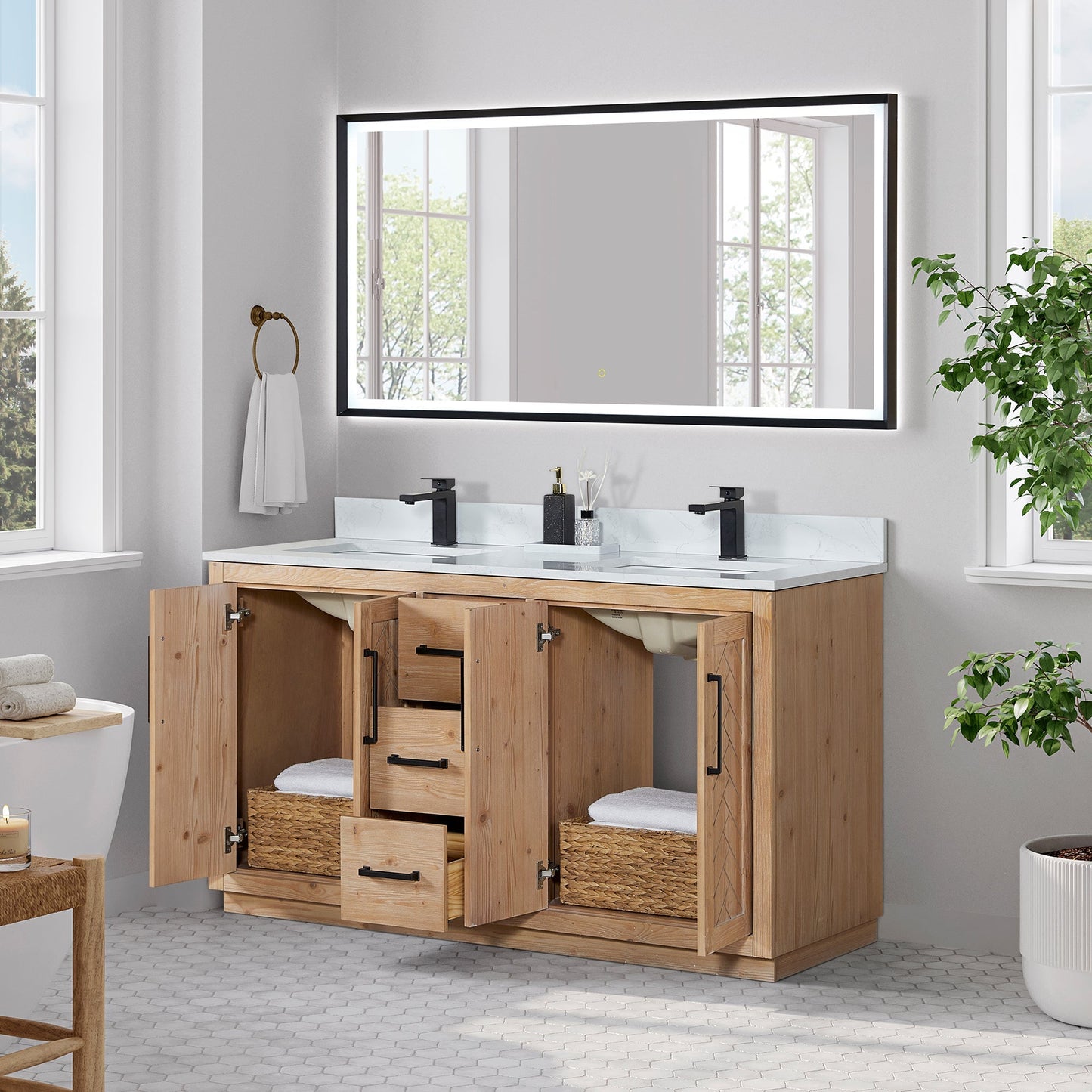 Altair Designs Anais 60" double vanity with top - 565060-LB-GW-NM