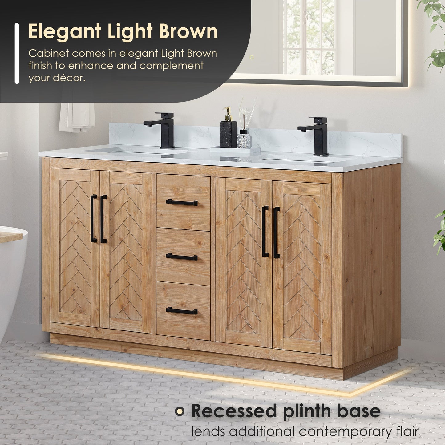 Altair Designs Anais 60" double vanity with top - 565060-LB-GW-NM