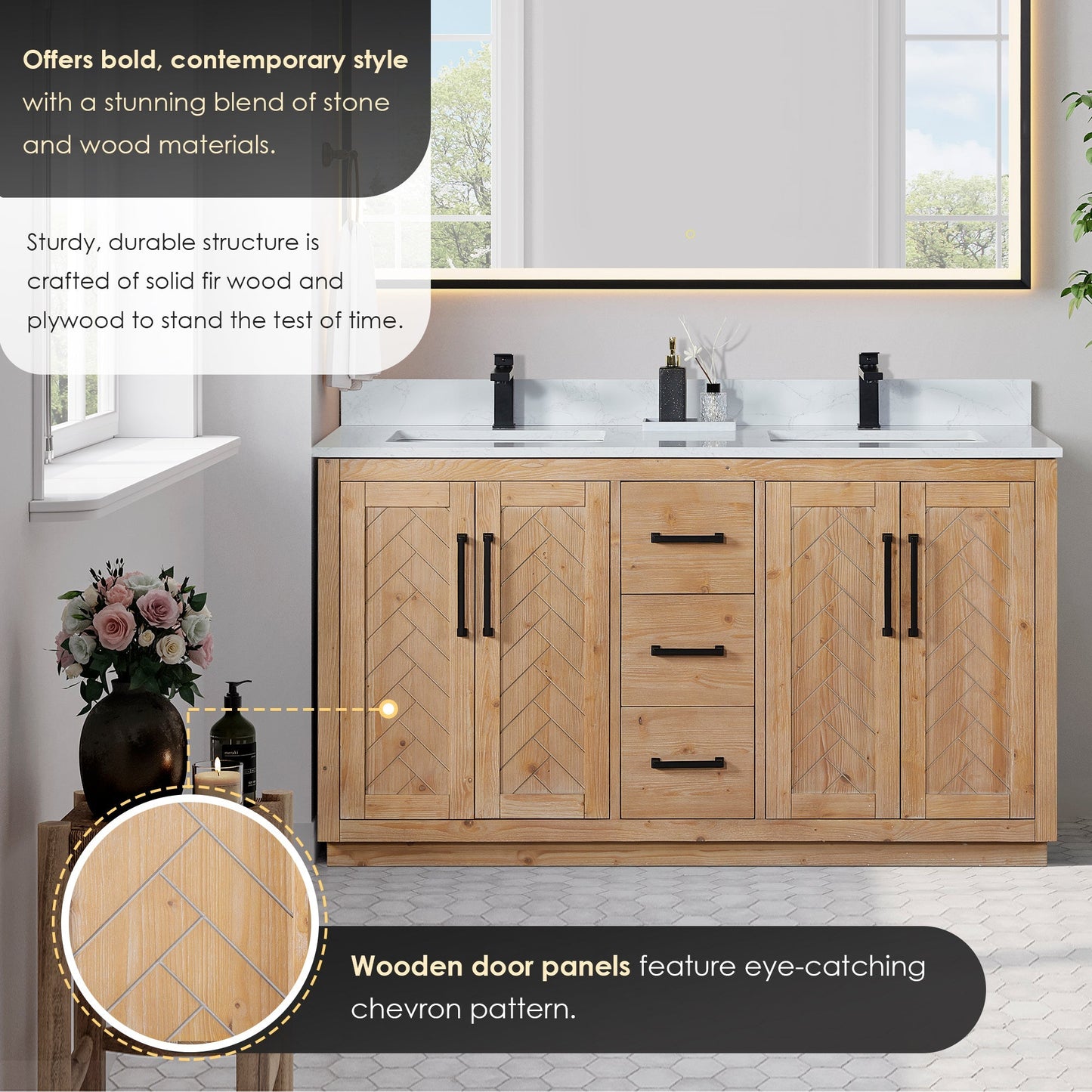 Altair Designs Anais 60" double vanity with top - 565060-LB-GW-NM