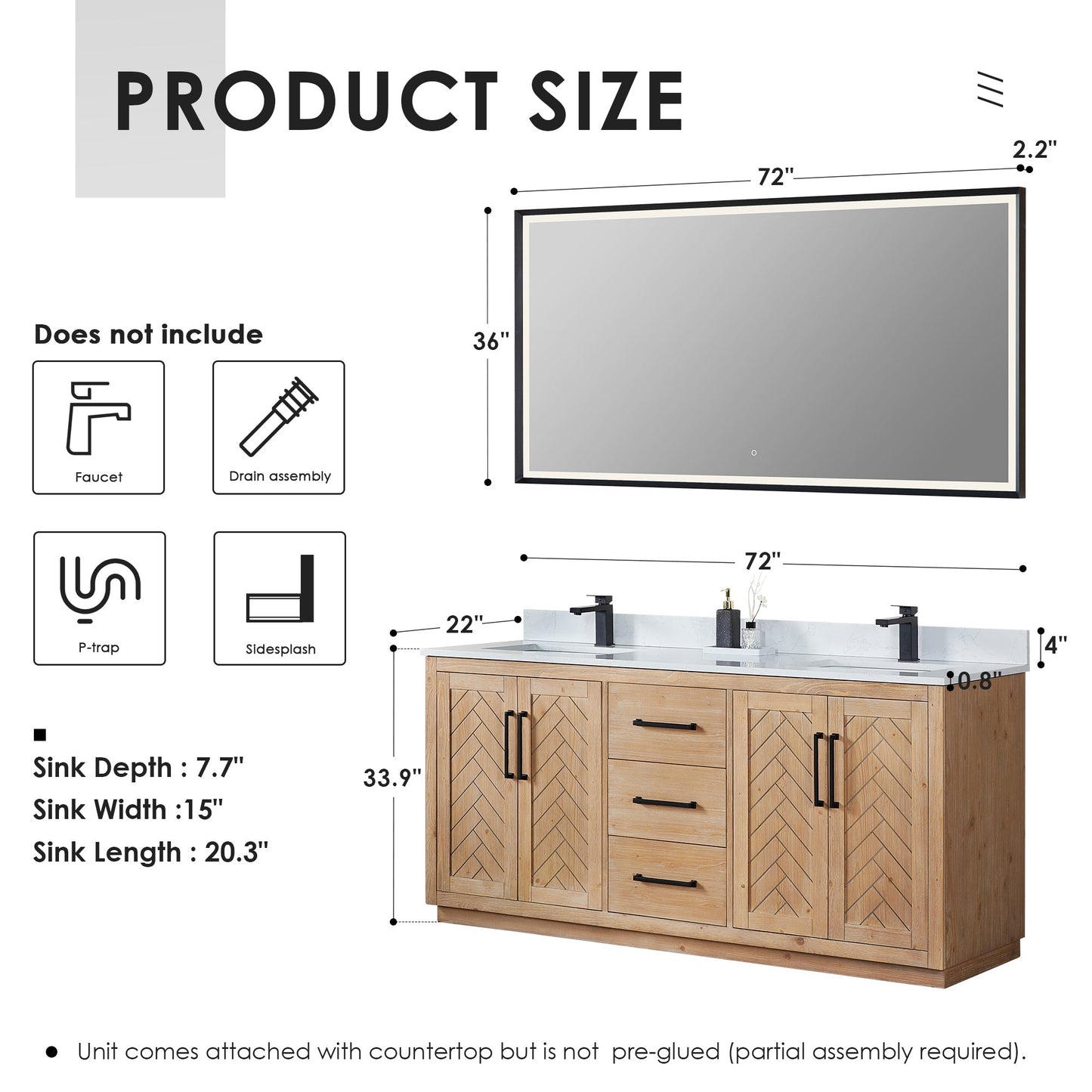 Altair Designs Anais 72" double vanity with top - 565072-LB-GW-NM