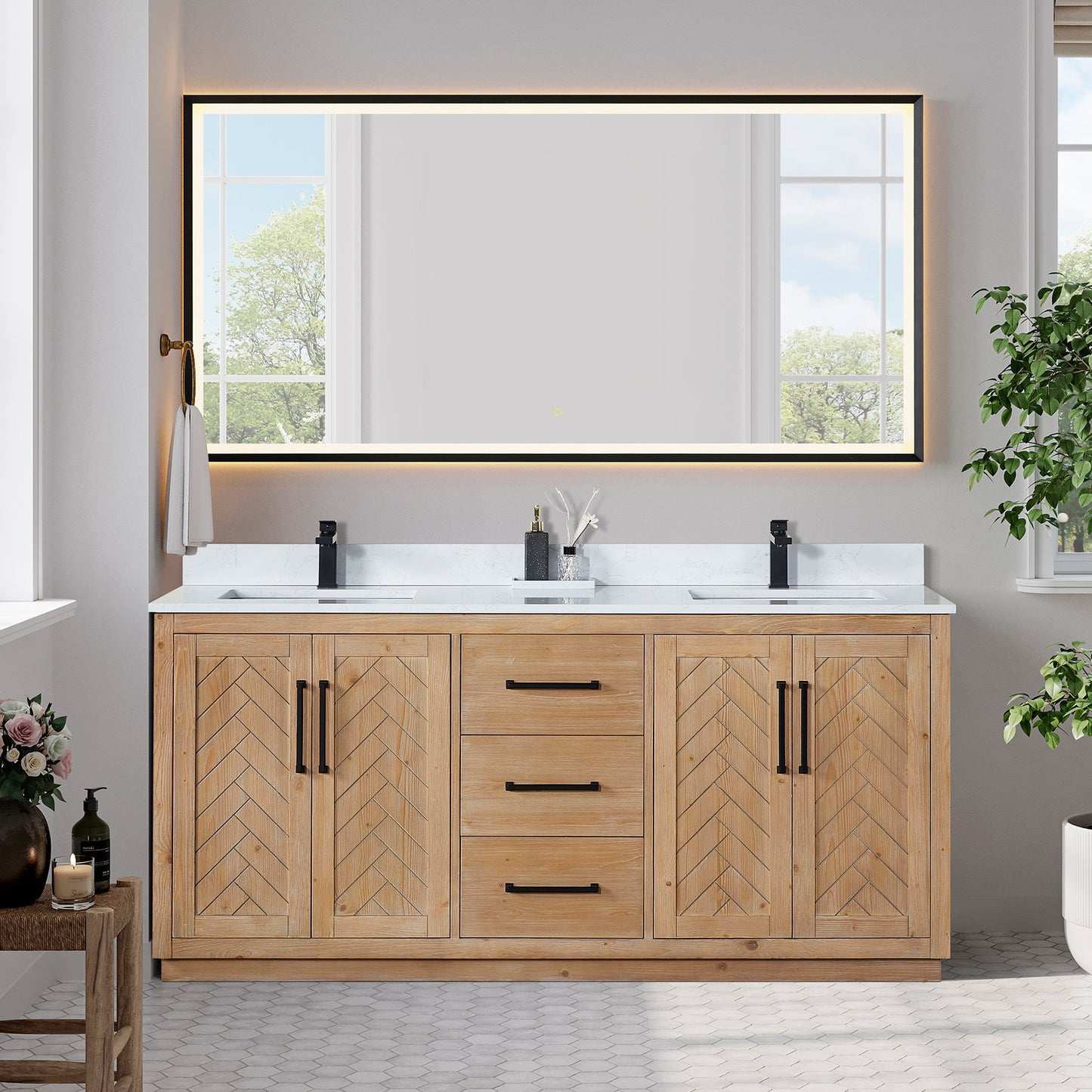 Altair Designs Anais 72" double vanity with top - 565072-LB-GW-NM