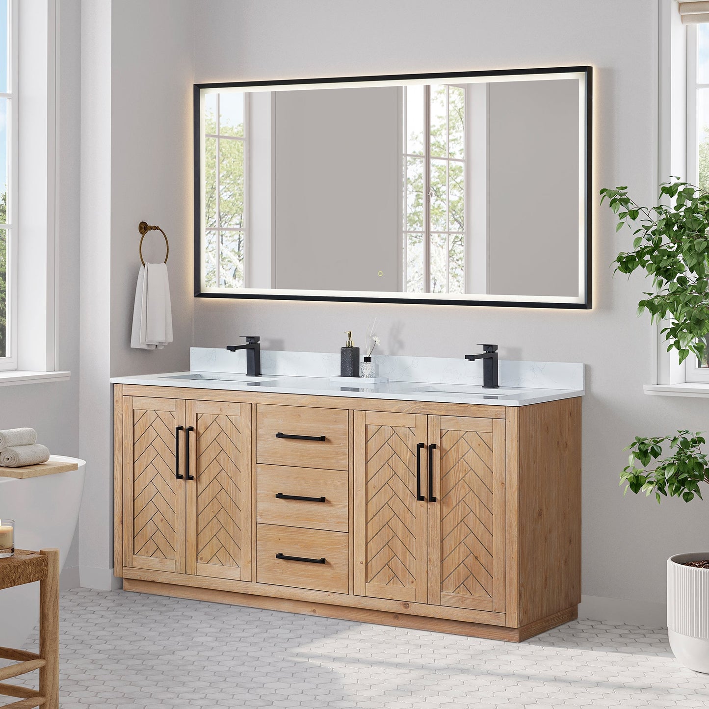 Altair Designs Anais 72" double vanity with top - 565072-LB-GW-NM