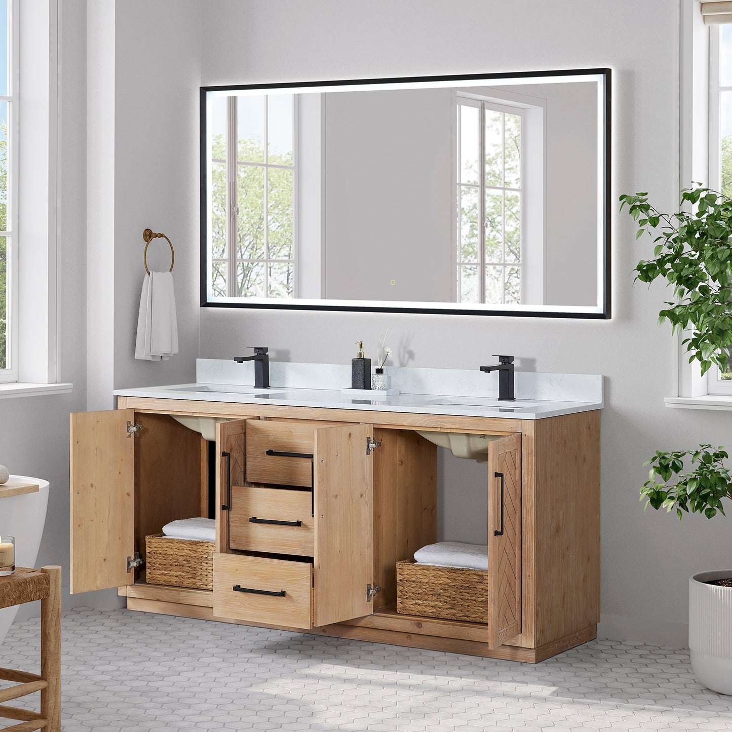 Altair Designs Anais 72" double vanity with top - 565072-LB-GW-NM