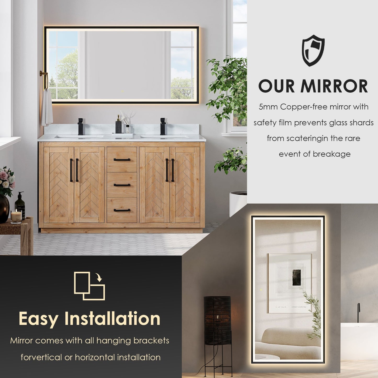Altair Designs Anais 72" double vanity with top - 565072-LB-GW-NM