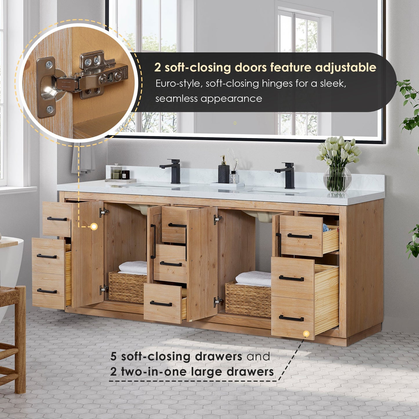 Altair Designs Anais 84" double vanity with top - 565084-LB-GW-NM