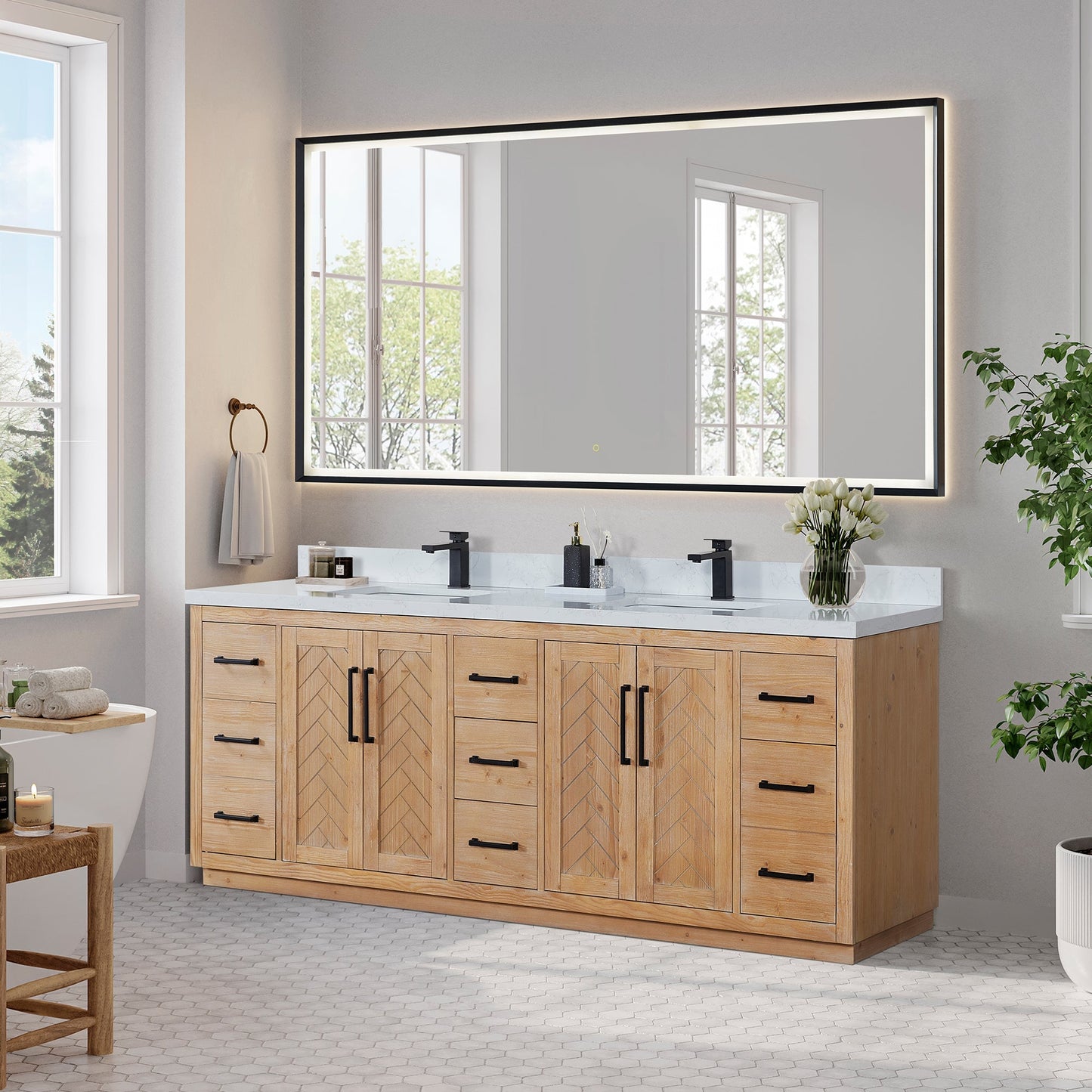 Altair Designs Anais 84" double vanity with top - 565084-LB-GW-NM
