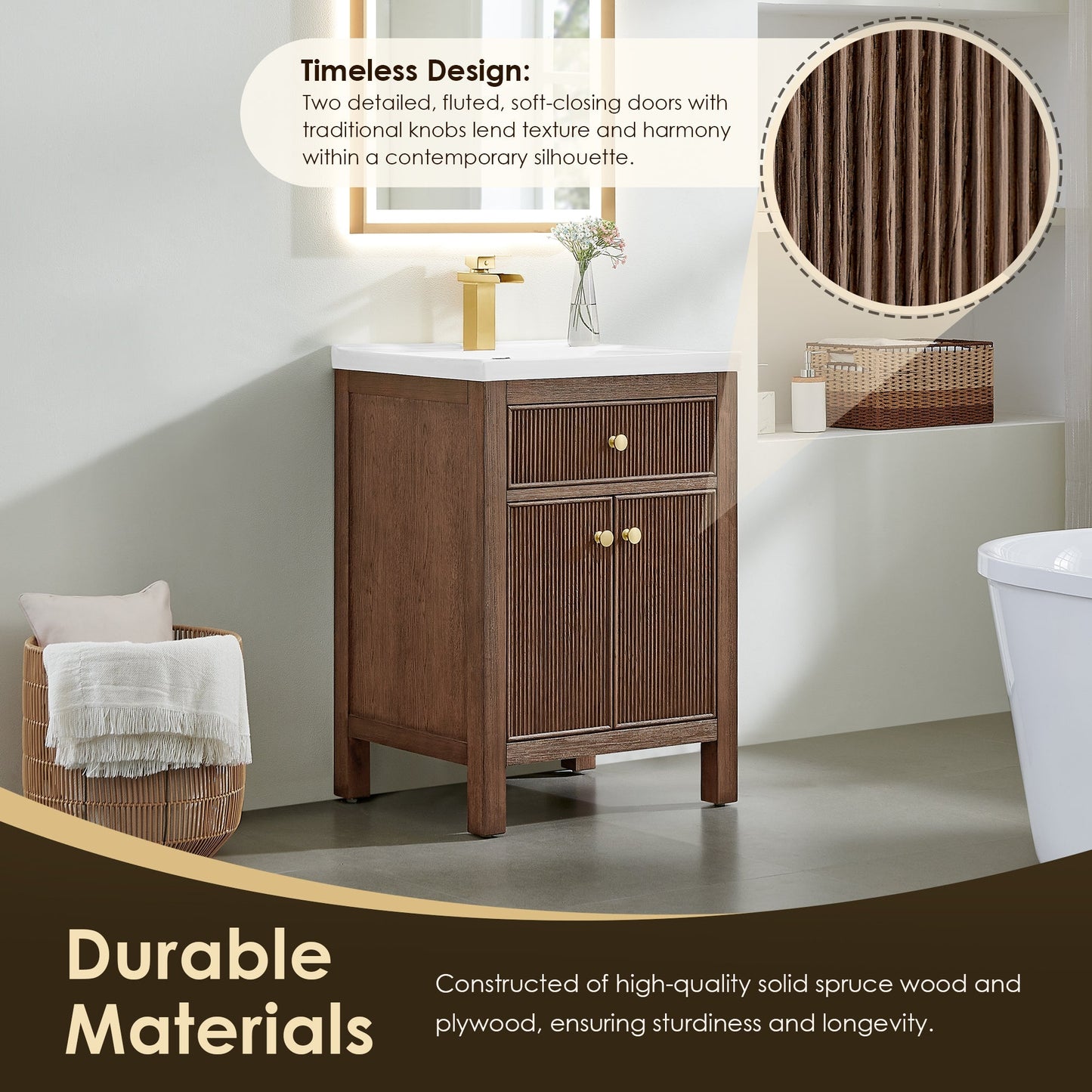 Altair Designs Cerrito 24" single vanity with top - 567024-BK-WH-NM