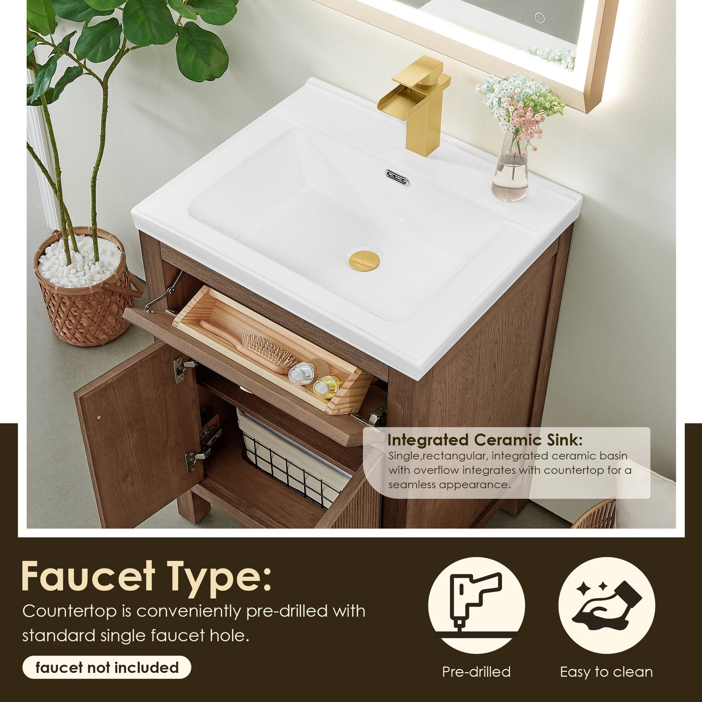Altair Designs Cerrito 24" single vanity with top - 567024-BK-WH-NM