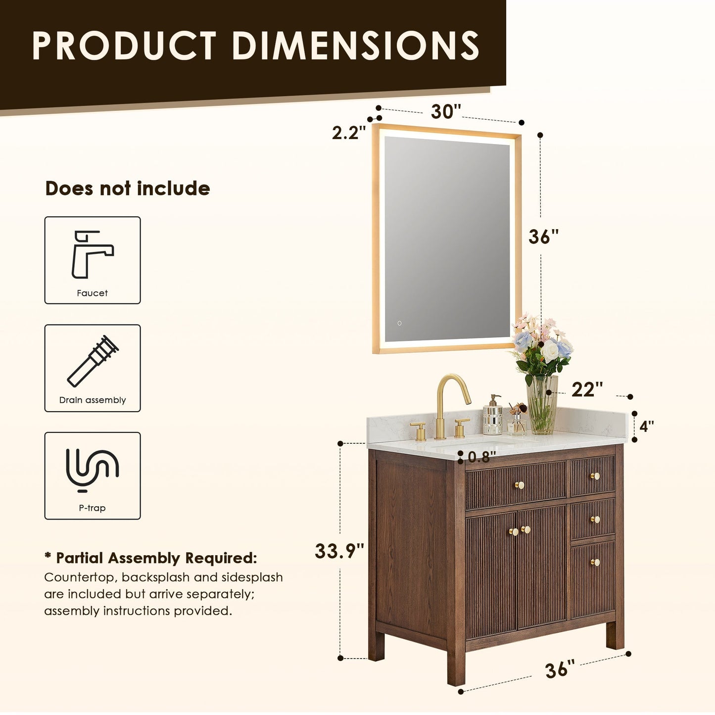 Altair Designs 36" single vanity with top - 567036-BK-GW-NM