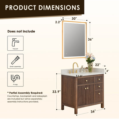 Altair Designs 36" single vanity with top - 567036-BK-GW-NM