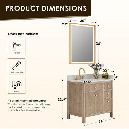 Altair Designs 36" single vanity with top - 567036-BK-GW-NM