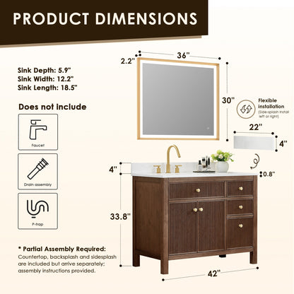 Altair Designs Cerrito 42" single vanity with top - 567042-BK-GW-NM