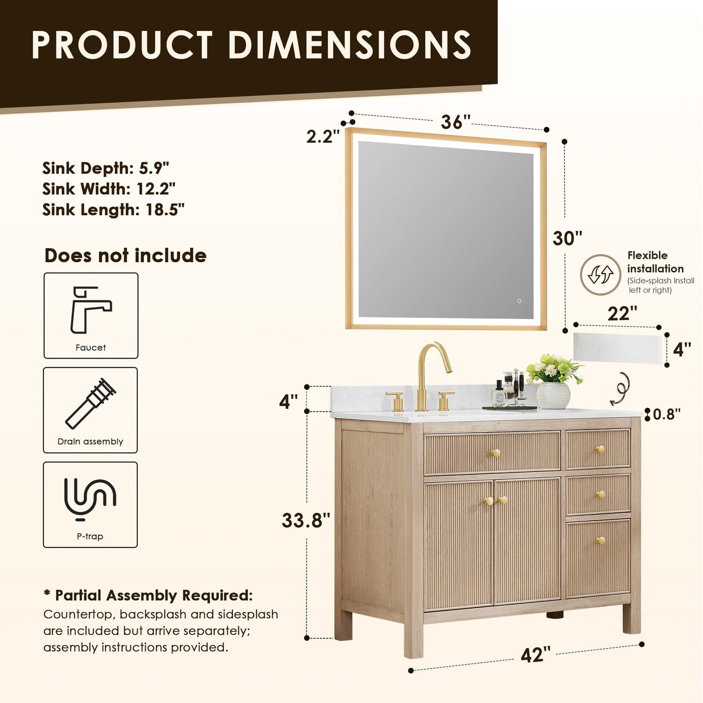 Altair Designs Cerrito 42" single vanity with top - 567042-BK-GW-NM