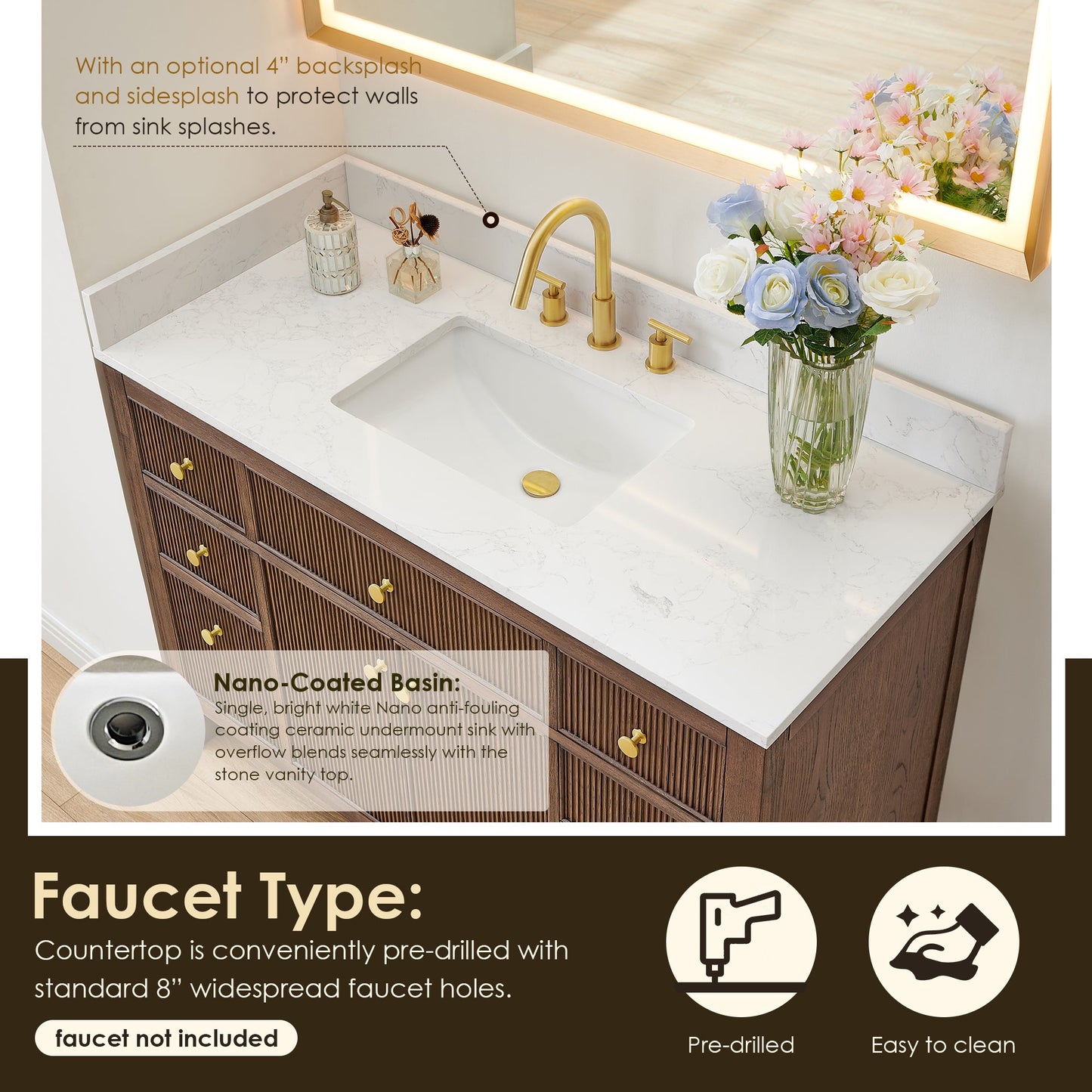 Altair Designs 48" single vanity with top - 567048-BK-GW-NM