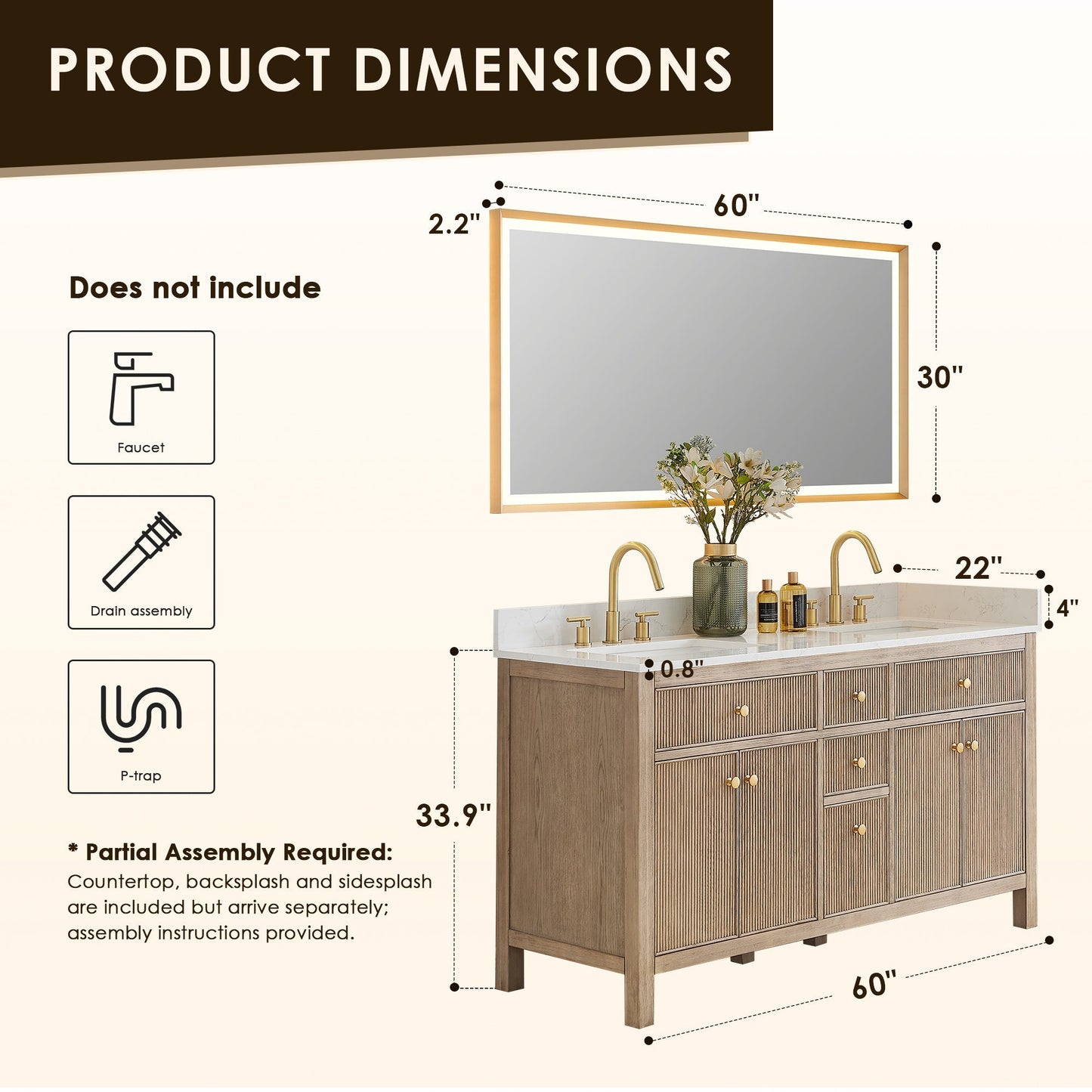 Altair Designs 60" double vanity with top - 567060-NK-GW-NM