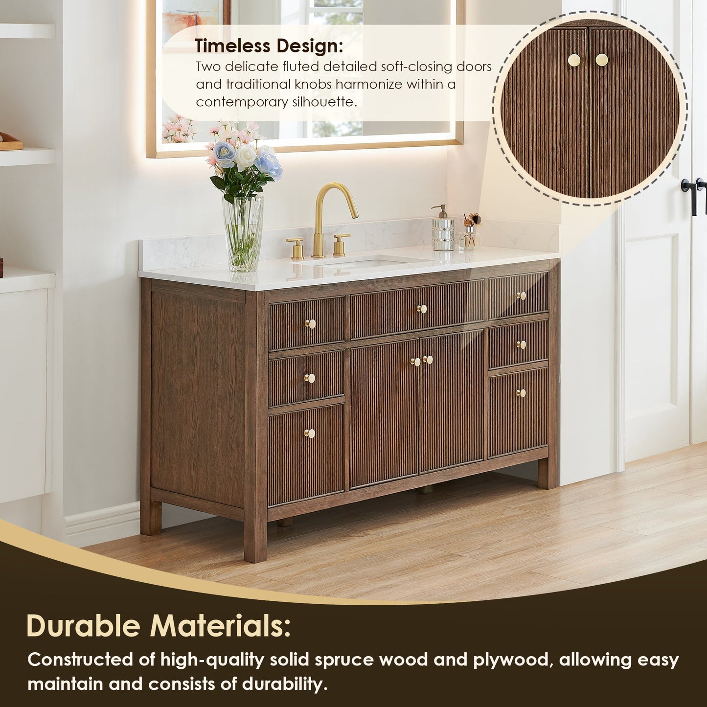 Altair Designs Cerrito 60" single vanity with top - Altair Designs Cecil 36"/48"/60"/72" single/double vanity with top - 590036-WO-GW-NM