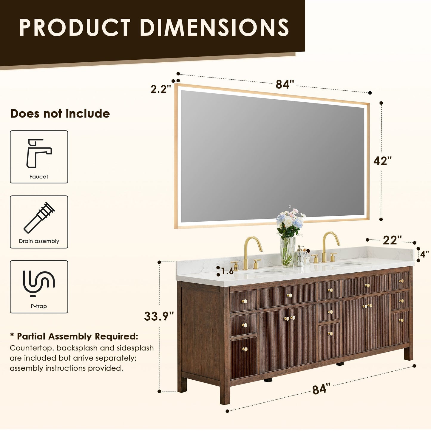 Altair Designs Cerrito 84" double vanity with top - 567084-NK-GW-NM