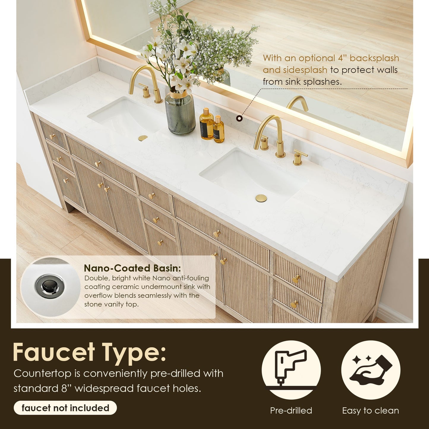 Altair Designs Cerrito 84" double vanity with top - 567084-NK-GW-NM