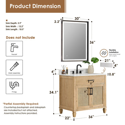 Altair Designs Salome 36"/48"/60"/72"/84" single/double vanity with top - 571036-WF-GW-NM