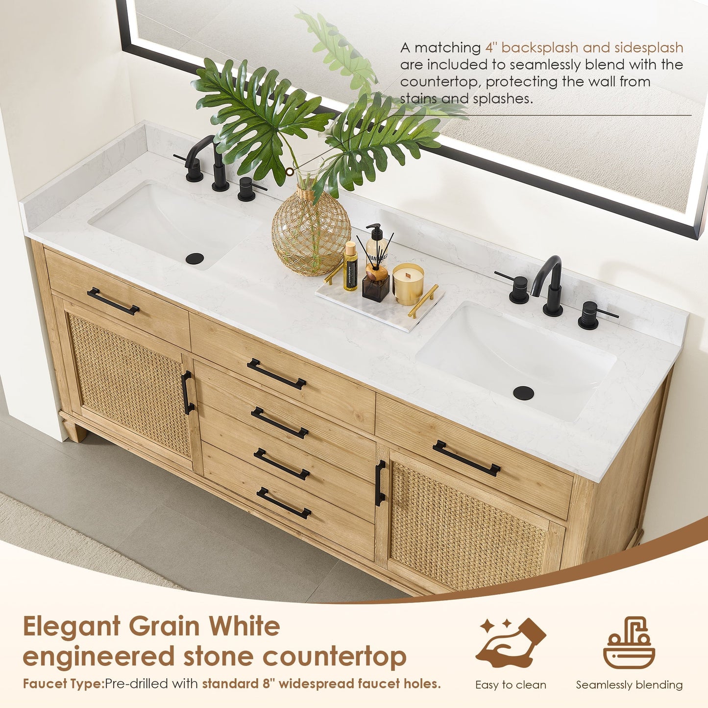Altair Designs Salome 36"/48"/60"/72"/84" single/double vanity with top - 571036-WF-GW-NM