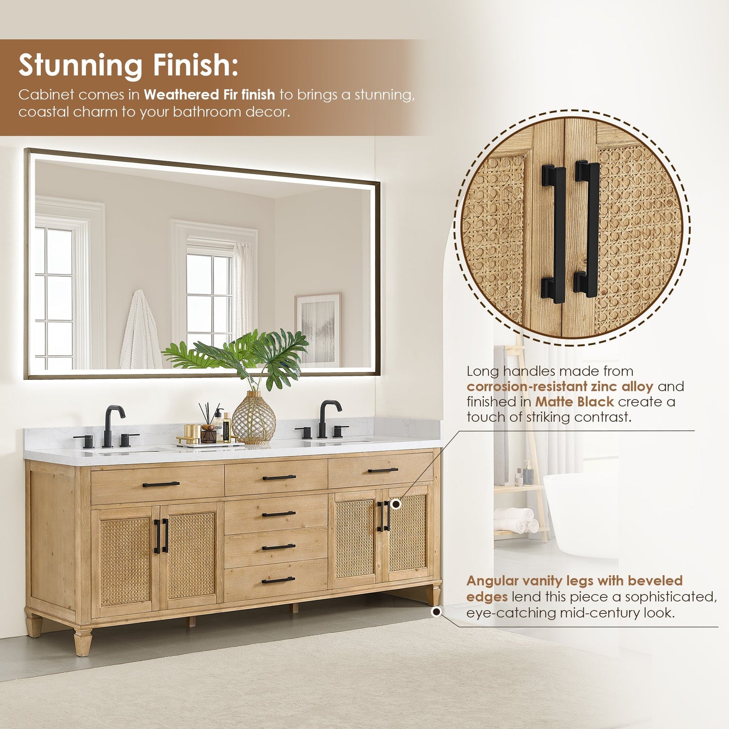 Altair Designs Salome 36"/48"/60"/72"/84" single/double vanity with top - 571036-WF-GW-NM