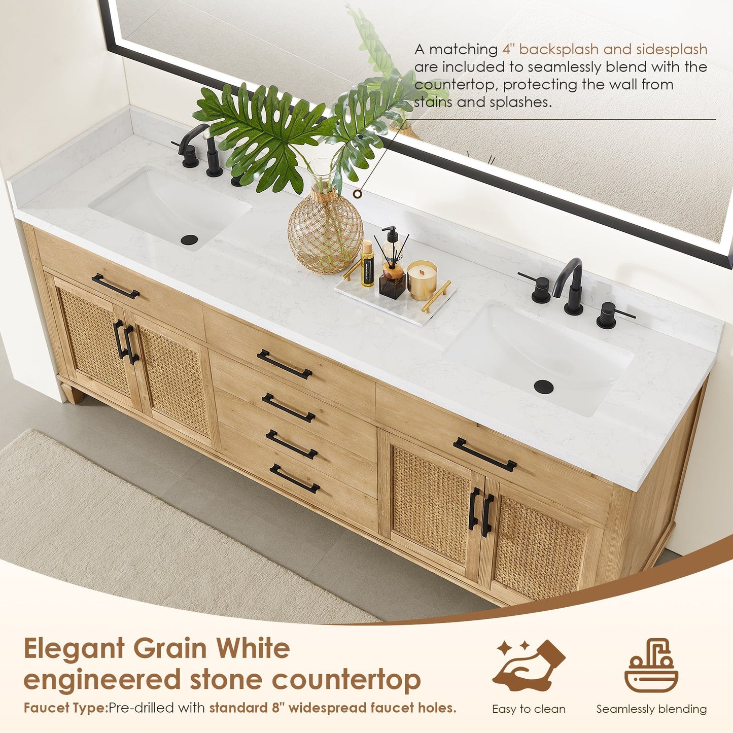 Altair Designs Salome 36"/48"/60"/72"/84" single/double vanity with top - 571036-WF-GW-NM