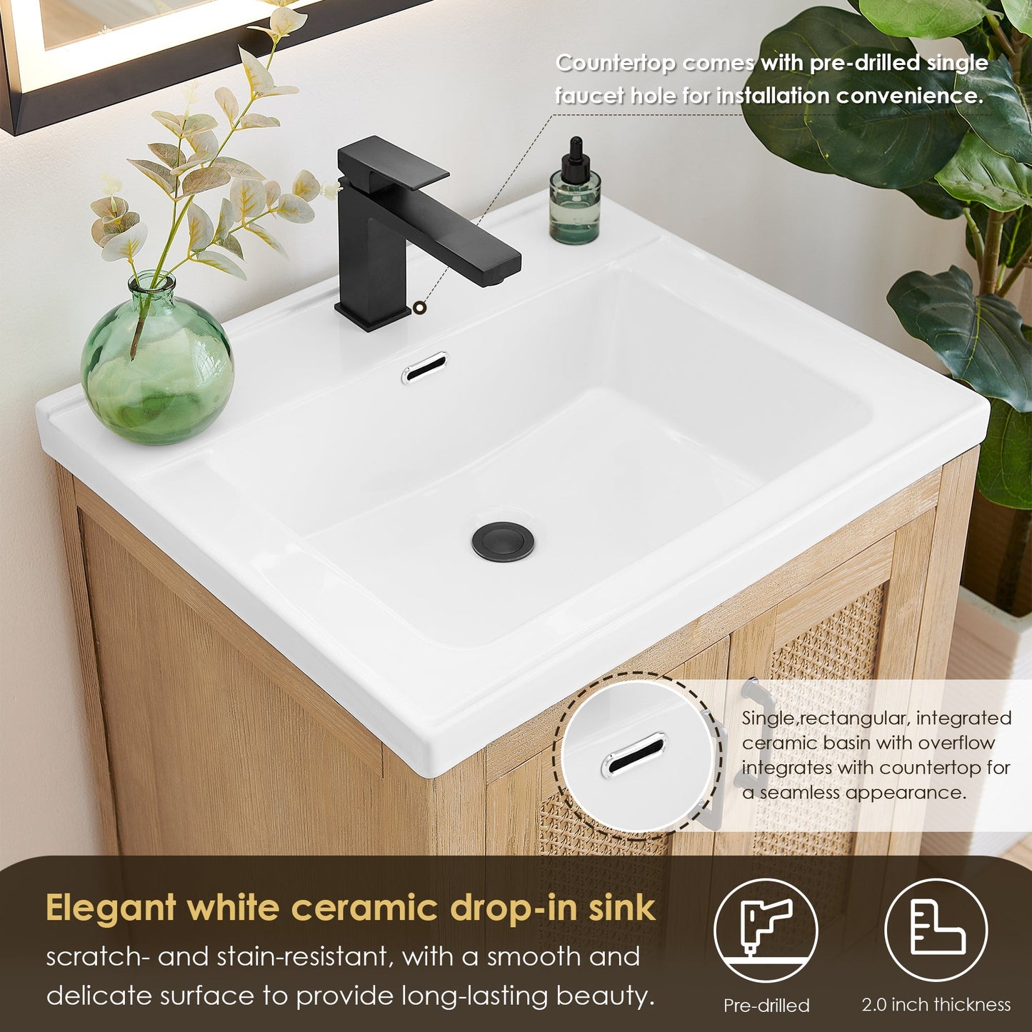 Altair Designs Bondi 24" single vanity with top - Altair Designs Siena 60" double vanity with top - 564060-LB-WH-NM