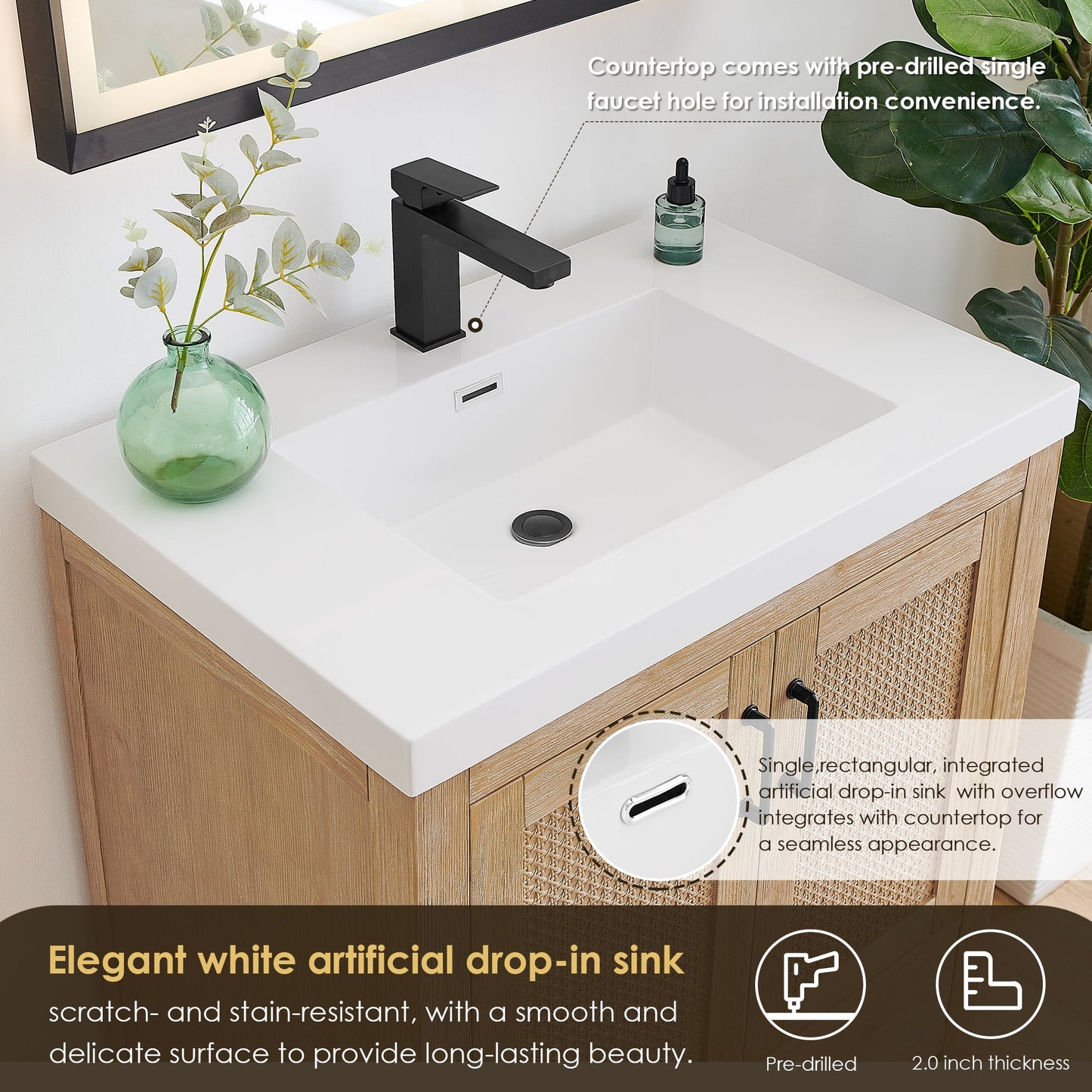 Altair Designs Bondi 30" single vanity with top - 572030-LB-WH-NM