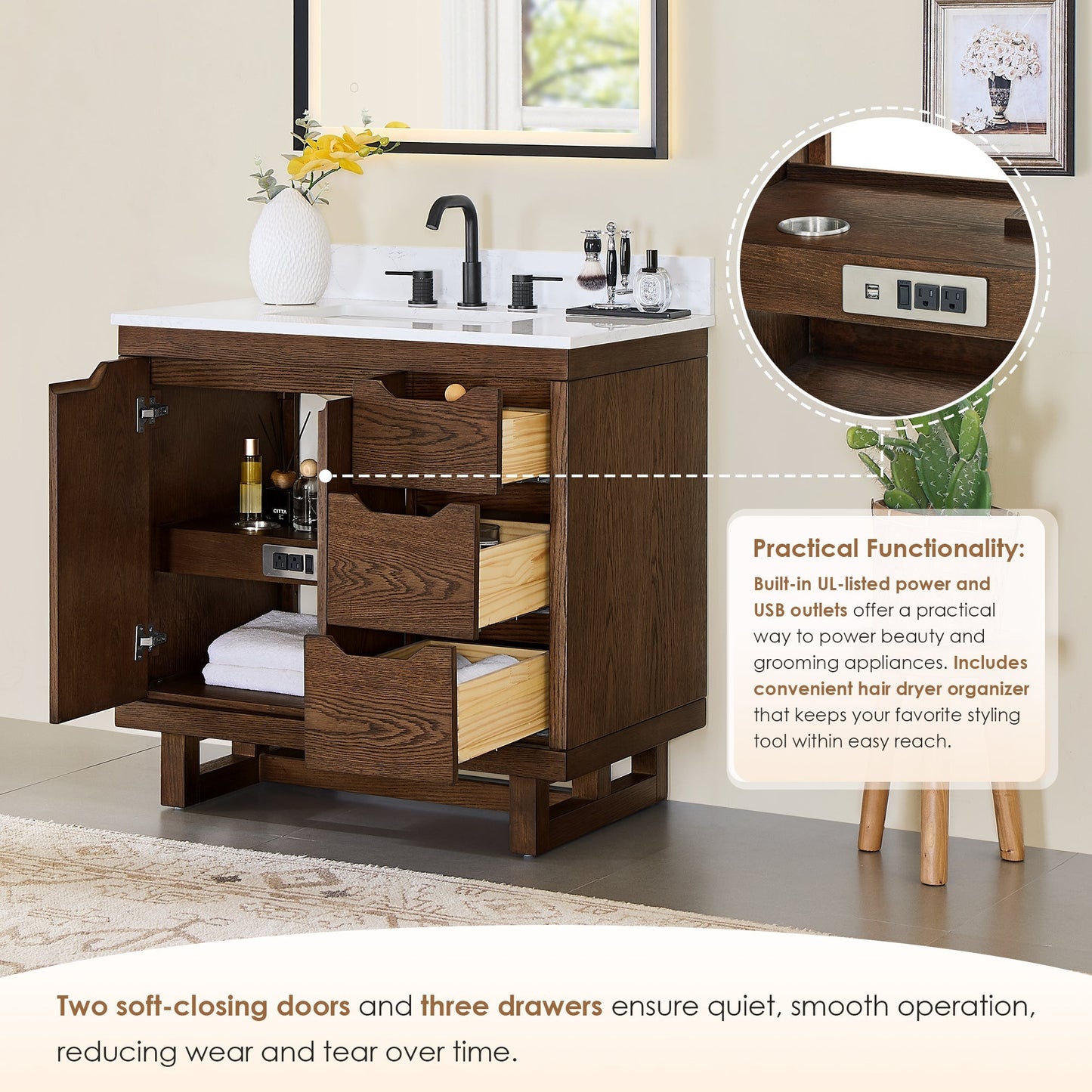 Altair Designs Mowry 36"/48"/60"/72" single/double vanity with top - 573036-BK-GW-NM Price