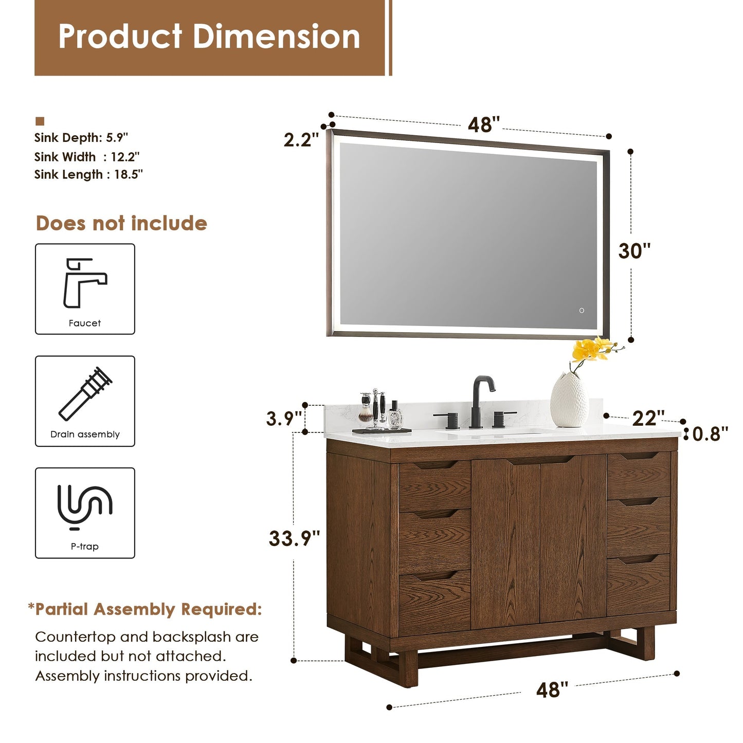 Altair Designs Mowry 36"/48"/60"/72" single/double vanity with top - 573036-BK-GW-NM Price