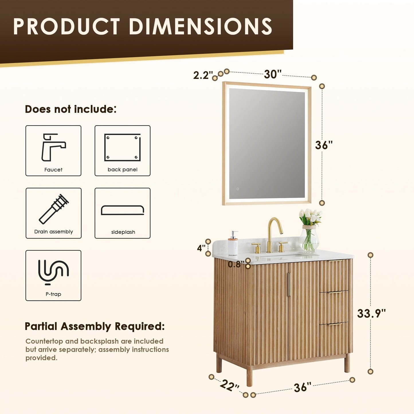 Altair Designs Sierra 36" single vanity with top - 575036-WL-GW-NM