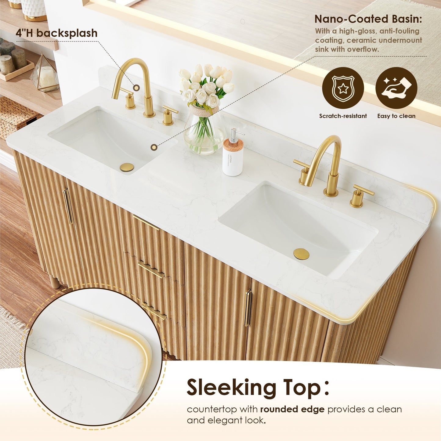 Altair Designs 60" double vanity with top - 575060-WL-GW-NM