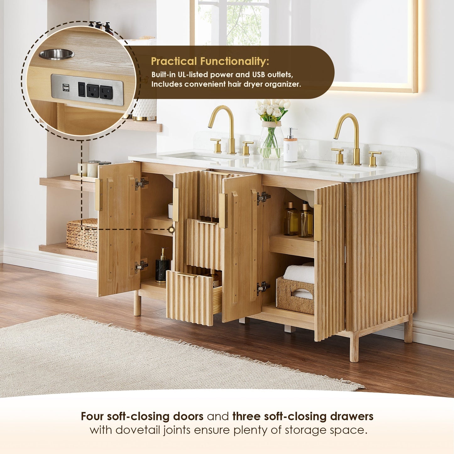 Altair Designs 60" double vanity with top - 575060-WL-GW-NM