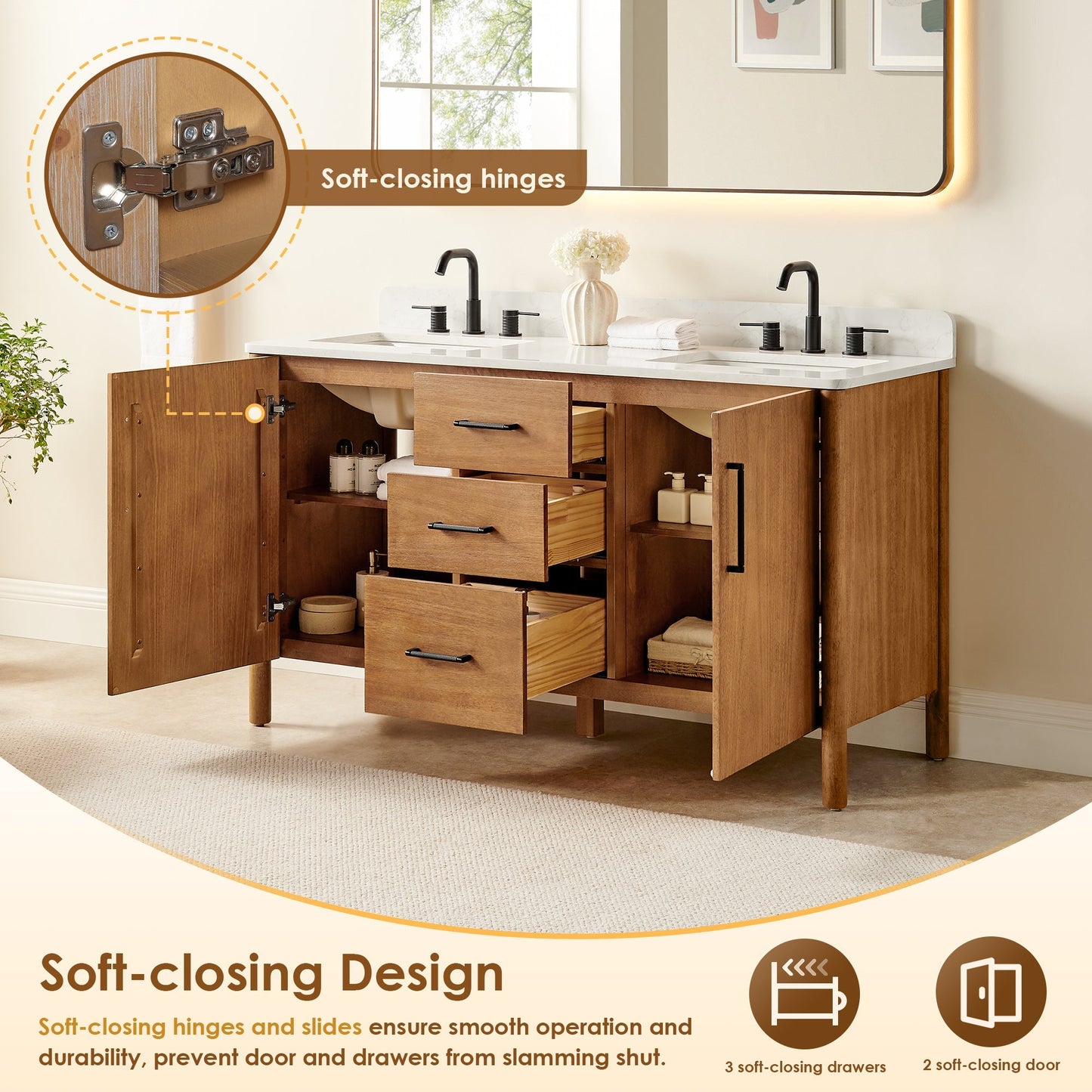 Altair Designs Velora 36"/48"/60"/72" single/double vanity with top - 578036-MB-GW-NM