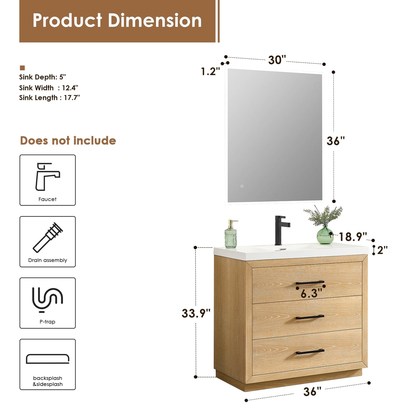 Altair Designs Sigrid 36"/48"/60"/72" single/double vanity with top - 579036-WO-WH-NM