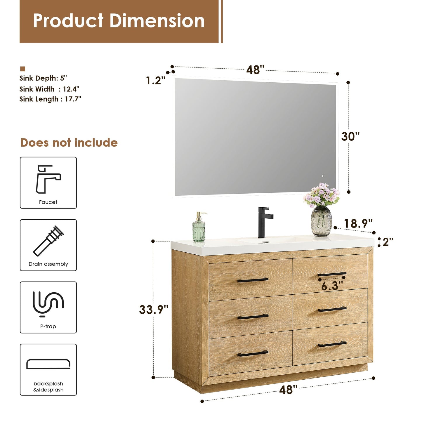 Altair Designs Sigrid 36"/48"/60"/72" single/double vanity with top - 579036-WO-WH-NM