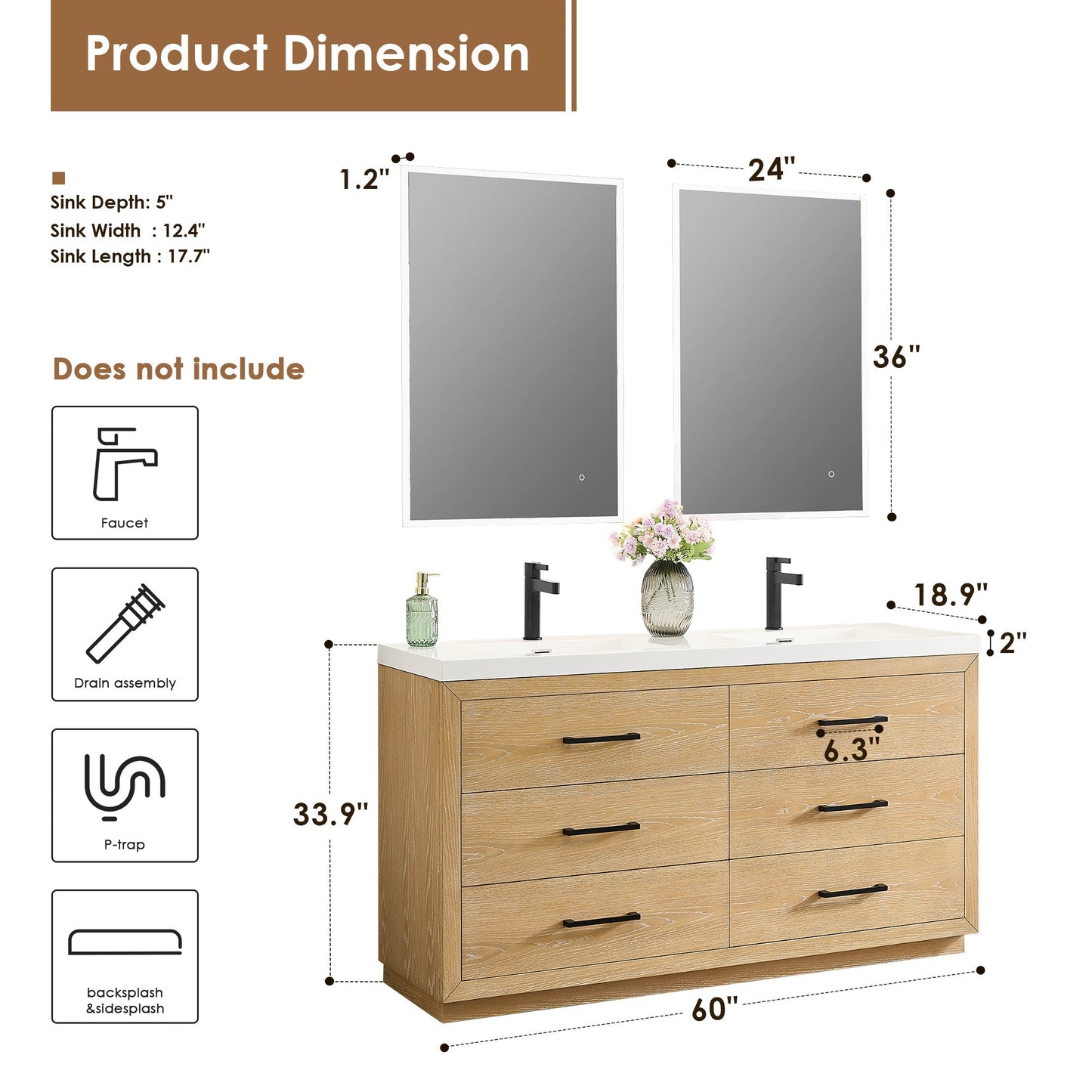 Altair Designs Sigrid 36"/48"/60"/72" single/double vanity with top - 579036-WO-WH-NM